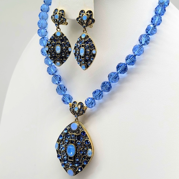 Heidi Daus Art Deco Locket Necklace and Earrings Set with Sapphire Crystals - Picture 6 of 13